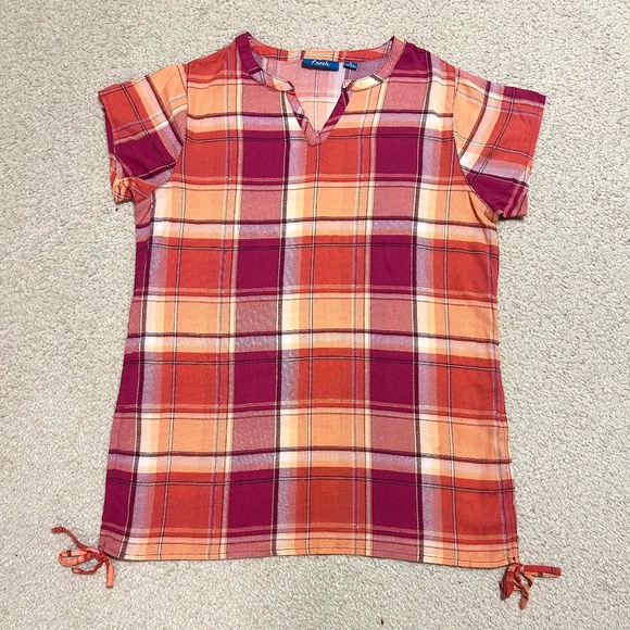 fresh Pink & Orange Plaid Top, Sm - Picture 1 of 4